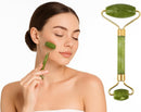 Rolo Massageador Pedra De Jade + Placa Gua Sha